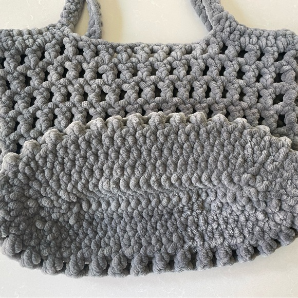 Gray Handmade Crochet Large Plush Tote Bag - Picture 3 of 8
